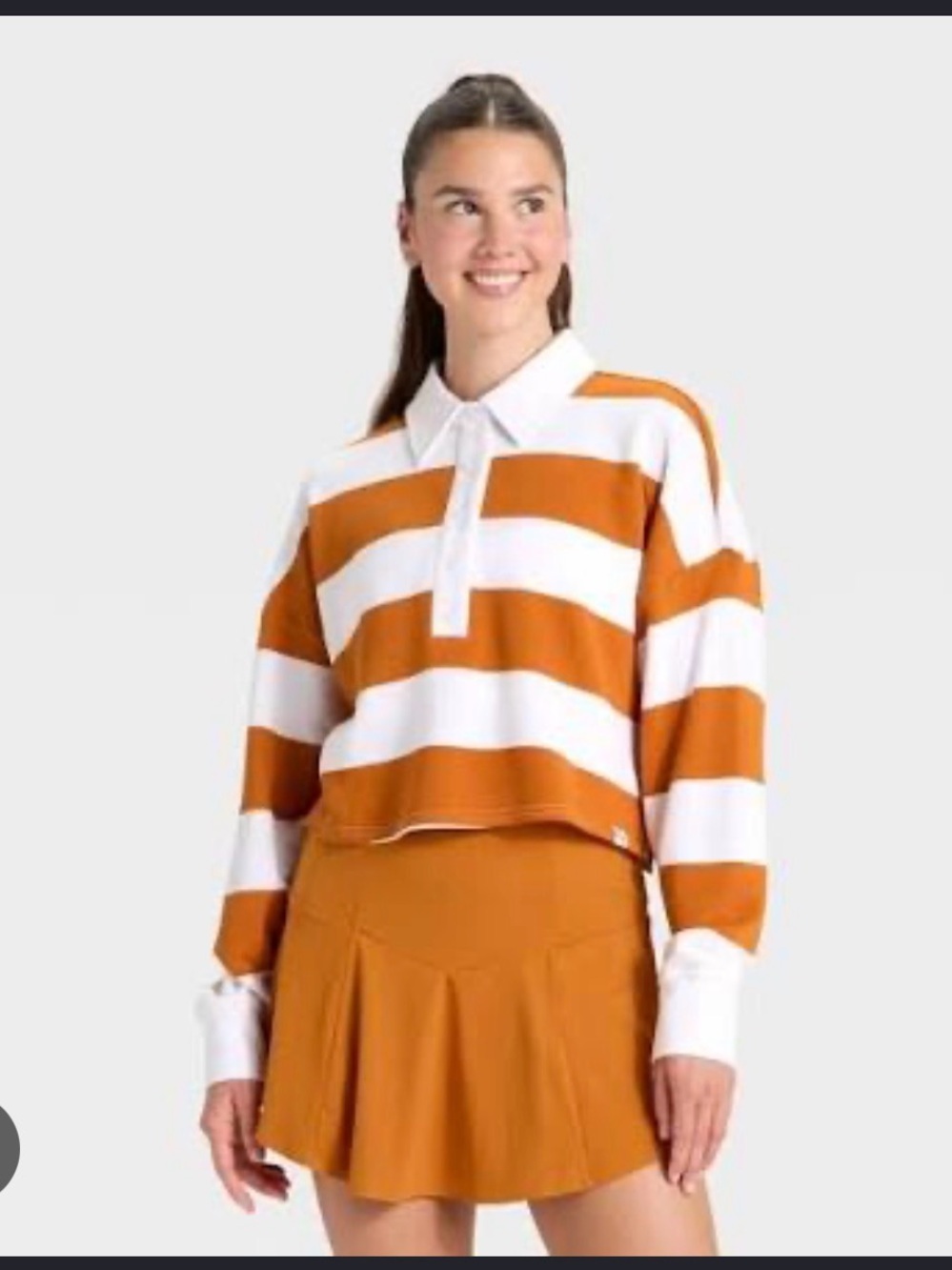 NWT JoyLab White and Rust Orange Striped Rugby Polo Top